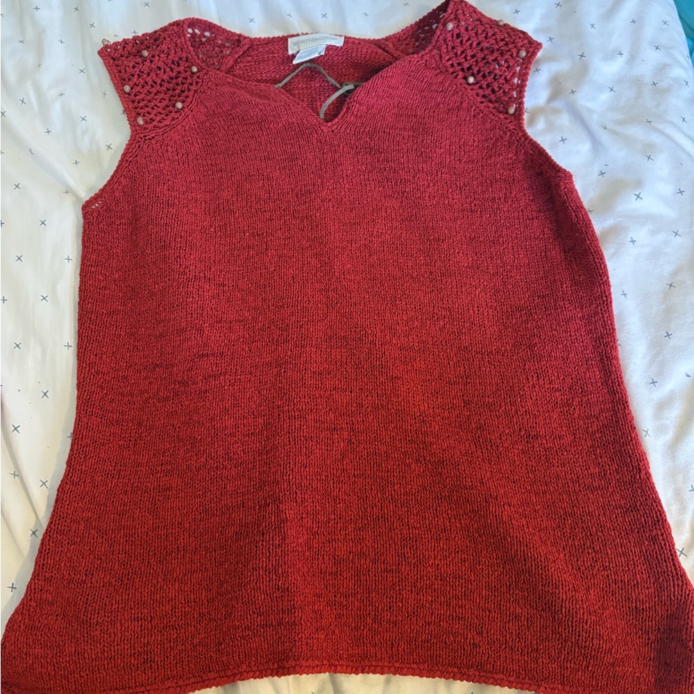 Red Crochet Trendy Knit Top